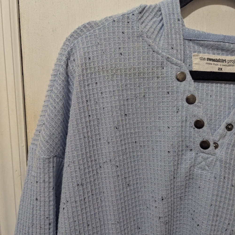 The Sweatshirt Project 2XL Thermal Light Blue Hooded Sweater with Button Detail - Picture 3 of 6